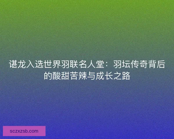 谌龙入选世界羽联名人堂：羽坛传奇背后的酸甜苦辣与成长之路